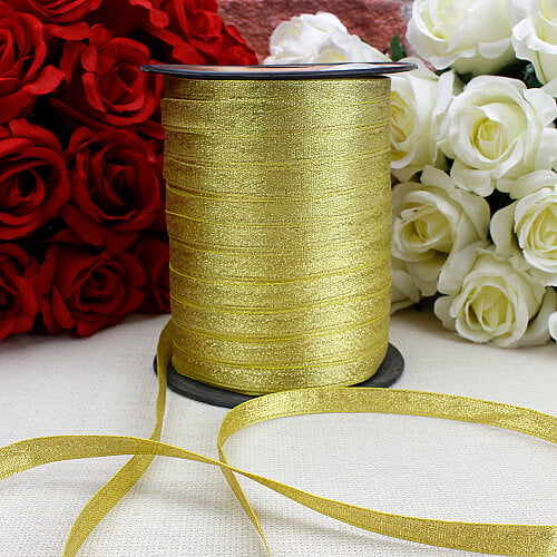 1 cm Simli Saten Kurdele 250 Metre Makara Gold - Toptanalim
