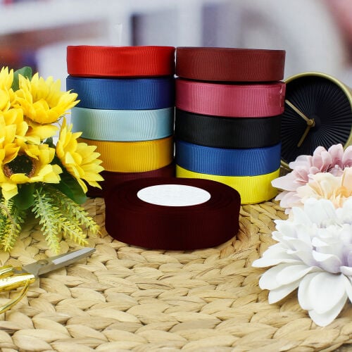 2,5 cm Bobin Makara Kurdele Koyu Bordo 25 Metre - Kare Dekor (1)