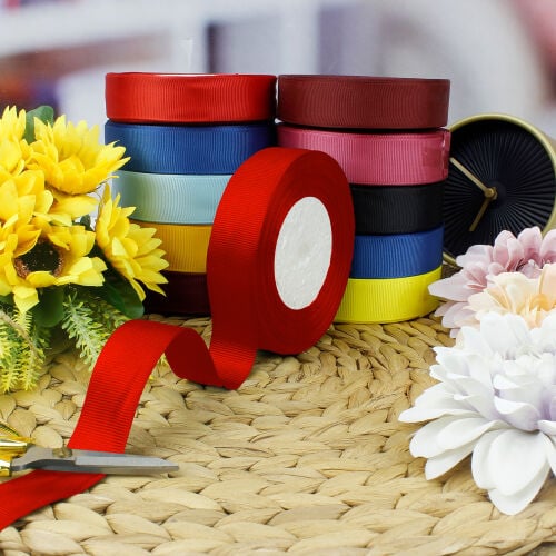 2,5 cm Grogren Bobin Kurdele Kırmızı 25 Metre - Kare Dekor