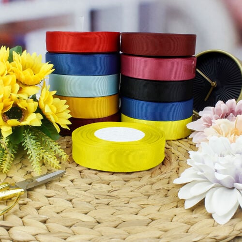 2,5 cm Bobin Makara Kurdele Sarı 25 Metre - Kare Dekor (1)