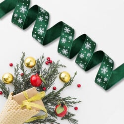 2 Cm Yılbaşı Hediye Desen Saten Kurdele Yeşil - 1