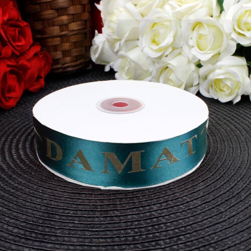 2,5 cm Saten Damat Baskılı Kurdele Yeşil (50 metre) - Toptanalim (1)