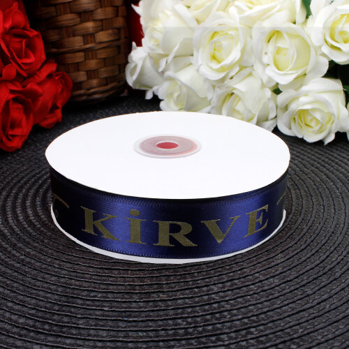 2,5 cm Saten Kirve Baskılı Kurdele Lacivert (50 metre) - Toptanalim (1)