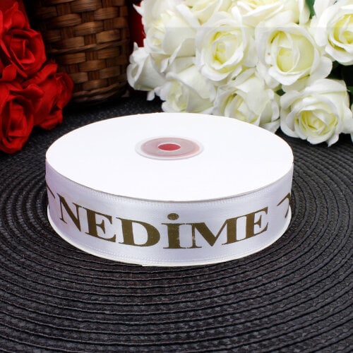 2,5 cm Saten Nedime Baskılı Kurdele Beyaz (50 metre) - Toptanalim (1)