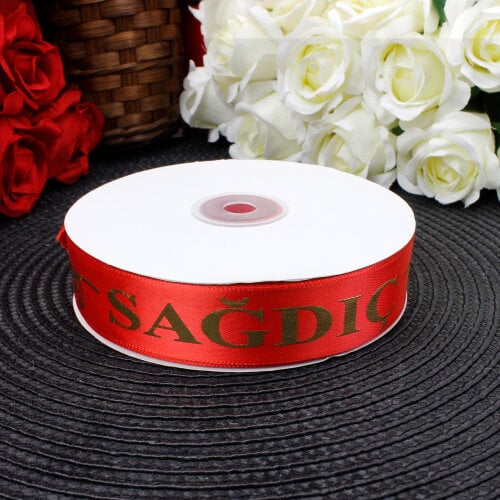 2,5 cm Saten Sağdıç Baskılı Kurdele Kırmızı (50 metre) - Toptanalim (1)