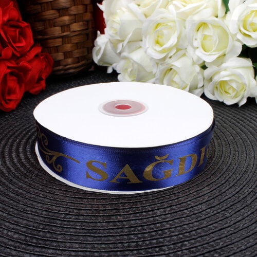 2,5 cm Saten Sağdıç Baskılı Kurdele Lacivert (50 metre) - Toptanalim (1)