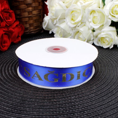 2,5 cm Saten Sağdıç Baskılı Kurdele Mavi (50 metre) - Toptanalim (1)