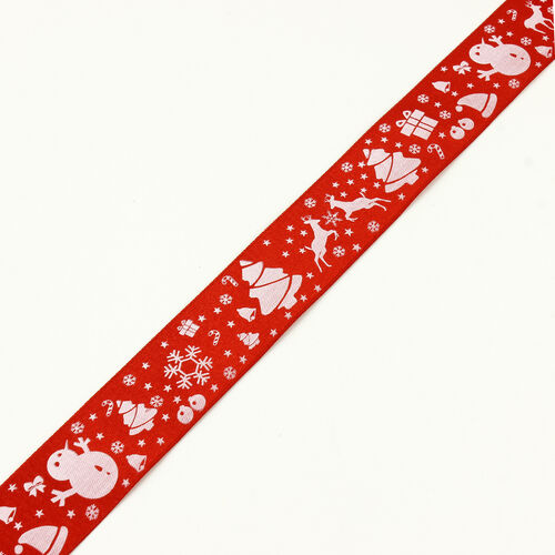 3 Cm Yılbaşı Hediye Desen Saten Kurdele Kırmızı - 2