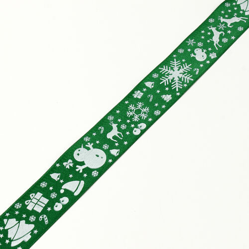 3 Cm Yılbaşı Hediye Desen Saten Kurdele Yeşil - 2