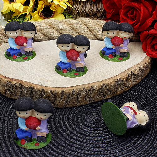 3D Gül Buketli Romantik Çift Teraryum Obje Mavi Mor 4x4,5 cm - Toptanalim