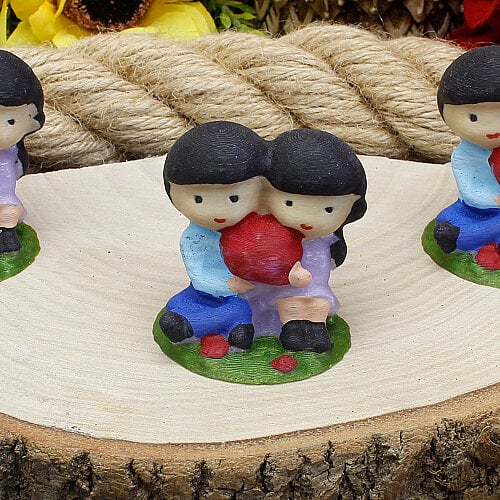 3D Gül Buketli Romantik Çift Teraryum Obje Mavi Mor 4x4,5 cm - Toptanalim (1)