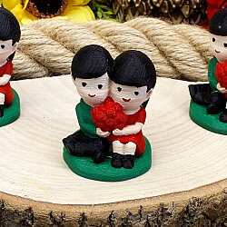 3D Gül Buketli Romantik Çift Teraryum Obje Yeşil Kırmızı 4,5x5 cm - 2