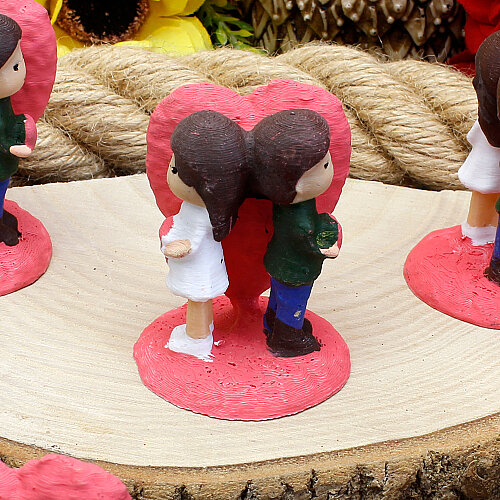 3D Sırt Sırta Kalpli Romantik Çift Teraryum Obje Beyaz Yeşil Mavi 4,5x5 cm - Toptanalim (1)