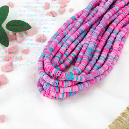 6mm Pembe-Mavi Renk Tonlu Fimo Boncuk 1 Bağ - 1