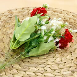 7 Dallı Yapay Kasımpatı 30CM Demet Kırmızı Beyaz - 2