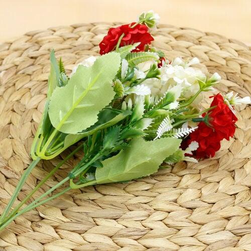 7 Dallı Yapay Kasımpatı 30CM Demet Kırmızı Beyaz - 2