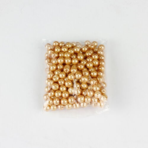 A Kalite Cam 8MM Delikli İnci 250'li Paket Gold - Kare Dekor (1)