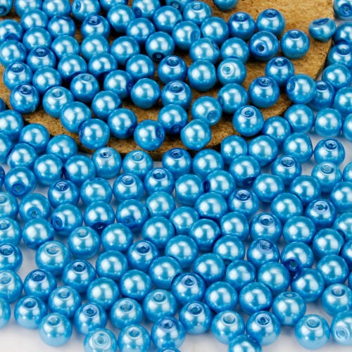 A Kalite Cam 8MM Delikli İnci 250'li Paket Mavi - Kare Dekor