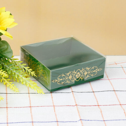 Desenli Altı Yeşil Karton Üstü Asetat Kutu 8x8x3CM - 1