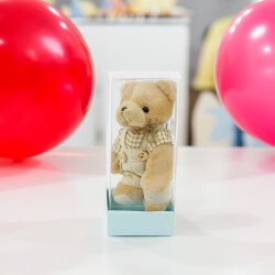 Asetat Kutuda Hediyelik Büyük Boy Kahve Ekose Elbiseli Peluş Ayıcık Anahtarlık Erkek - 2