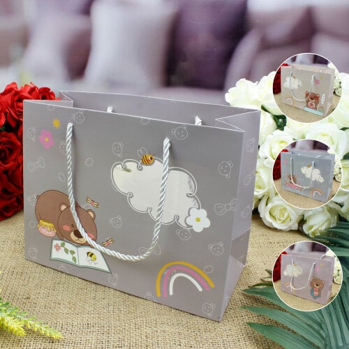Asorti Ayıcık Desen Hediyelik Karton Çanta 12'Li Paket - 1
