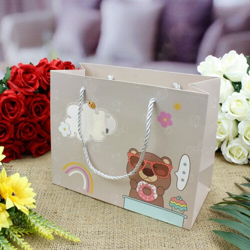 Asorti Ayıcık Desen Hediyelik Karton Çanta 12'Li Paket - 3
