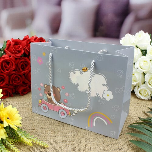 Asorti Ayıcık Desen Hediyelik Karton Çanta 12'Li Paket - 4