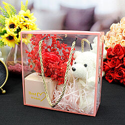 Asorti Best Wishes Peluş Ayıcıklı Gül Buketi Kutulu Aranjman - 4