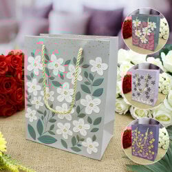 Asorti Çiçek Desen Hediyelik Karton Çanta 12'Li Paket - 1
