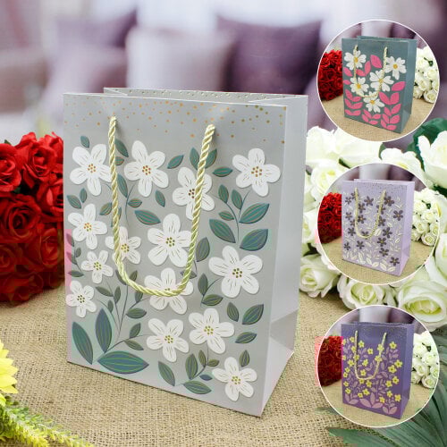 Asorti Çiçek Desen Hediyelik Karton Çanta 12'Li Paket - 1