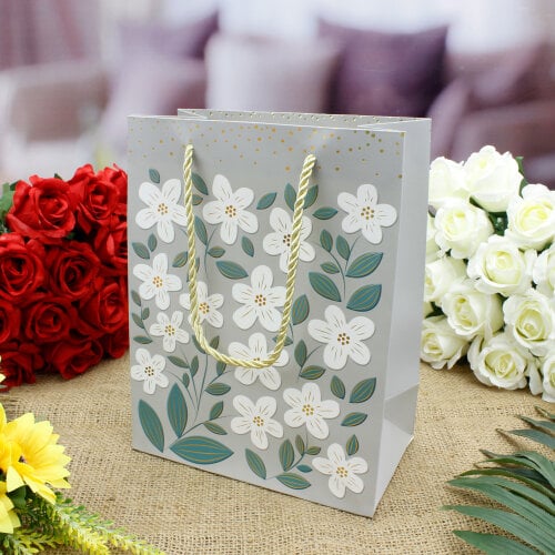 Asorti Çiçek Desen Hediyelik Karton Çanta 12'Li Paket - 2