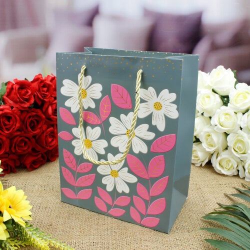 Asorti Çiçek Desen Hediyelik Karton Çanta 12'Li Paket - 3