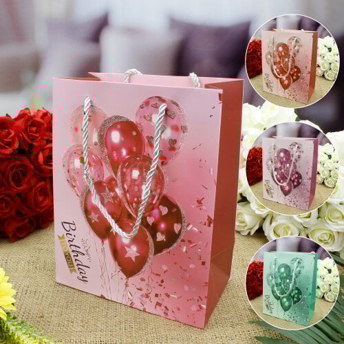 Asorti Happy Birthday Balon Desen Hediyelik Karton Çanta 12'Li Paket - 1