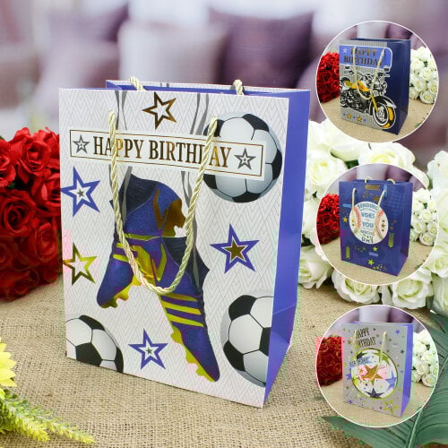 Asorti Happy Birthday Futbol Desen Hediyelik Karton Çanta 12'Li Paket - 1