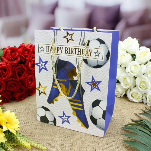 Asorti Happy Birthday Futbol Desen Hediyelik Karton Çanta 12'Li Paket - 2