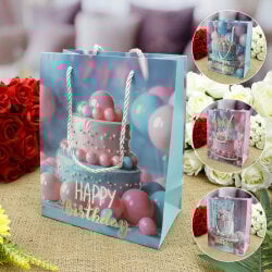 Asorti Happy Birthday Pasta Desen Hediyelik Karton Çanta 12'Li Paket - 1