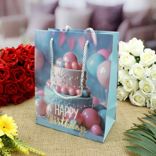 Asorti Happy Birthday Pasta Desen Hediyelik Karton Çanta 12'Li Paket - 2
