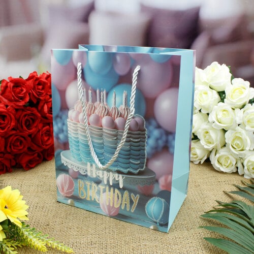 Asorti Happy Birthday Pasta Desen Hediyelik Karton Çanta 12'Li Paket - 3