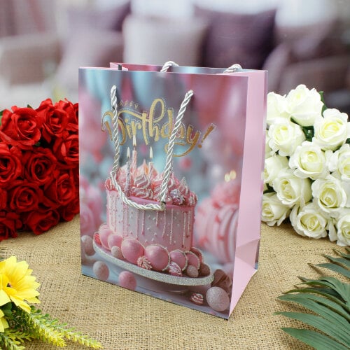 Asorti Happy Birthday Pasta Desen Hediyelik Karton Çanta 12'Li Paket - 4
