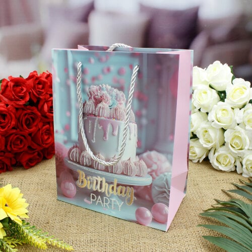 Asorti Happy Birthday Pasta Desen Hediyelik Karton Çanta 12'Li Paket - 5