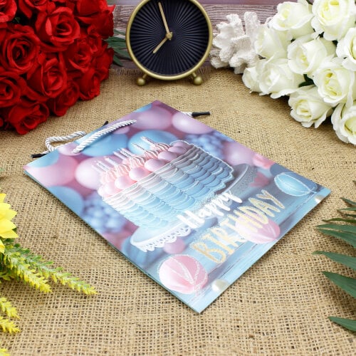 Asorti Happy Birthday Pasta Desen Hediyelik Karton Çanta 12'Li Paket - 6