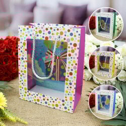 Asorti Happy Birthday Pencereli Hediyelik Karton Çanta 12'Li Paket - 1