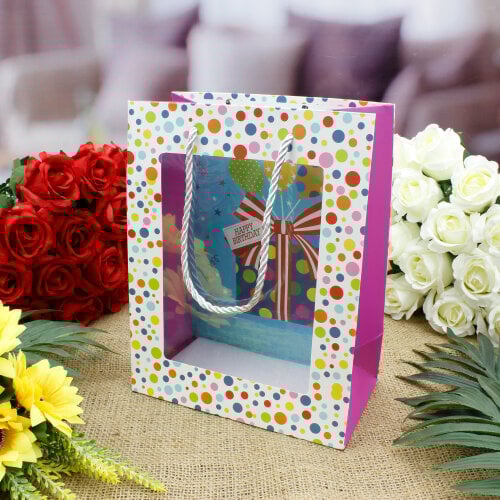 Asorti Happy Birthday Pencereli Hediyelik Karton Çanta 12'Li Paket - 2