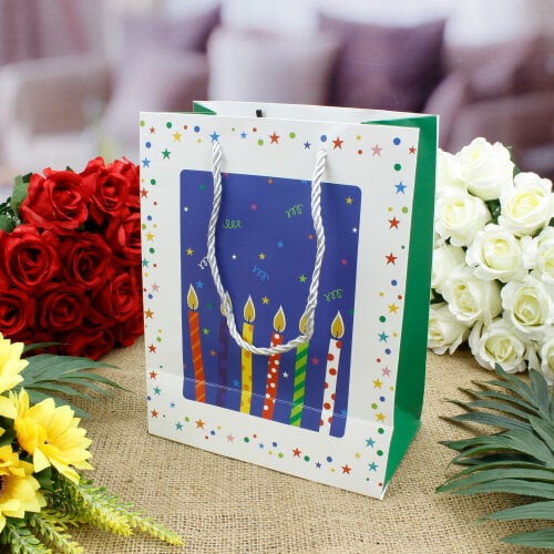 Asorti Happy Birthday Pencereli Hediyelik Karton Çanta 12'Li Paket - 5