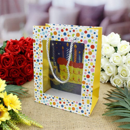 Asorti Happy Birthday Pencereli Hediyelik Karton Çanta 12'Li Paket - 6