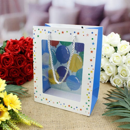 Asorti Happy Birthday Pencereli Hediyelik Karton Çanta 12'Li Paket - 8