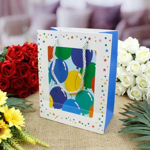 Asorti Happy Birthday Pencereli Hediyelik Karton Çanta 12'Li Paket - 9