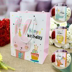 Asorti Happy Birthday Safari Desen Hediyelik Karton Çanta 12'Li Paket - 1