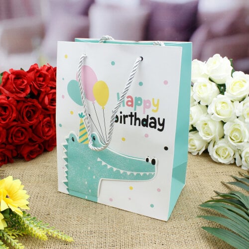 Asorti Happy Birthday Safari Desen Hediyelik Karton Çanta 12'Li Paket - 3