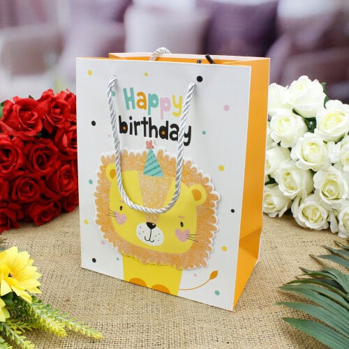 Asorti Happy Birthday Safari Desen Hediyelik Karton Çanta 12'Li Paket - 4
